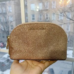 Michael Kors Rose Gold Glitter Zipper Pouch